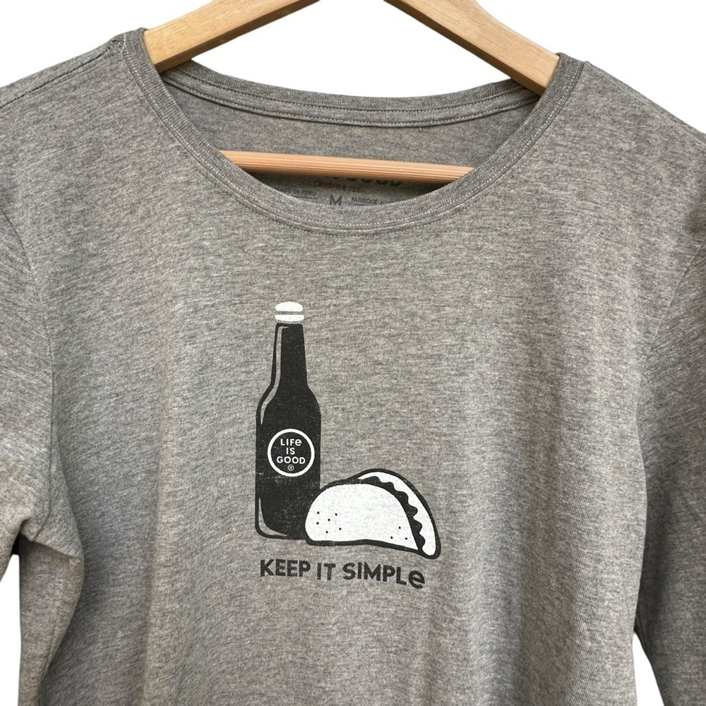 NWT Life Is Good Crusher Long Sleeve Tee Taco Beer Keep It Simple Gray Women’s M